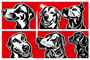 red dog with a knife in hand and red sunset behind it tattoo idea