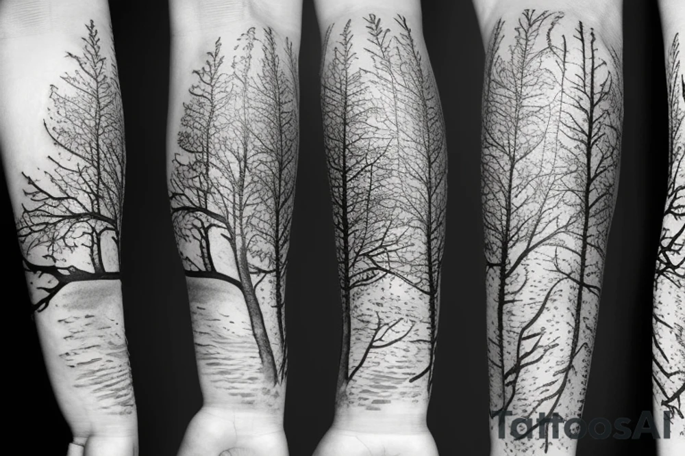 Arm sleeve with trees tattoo idea