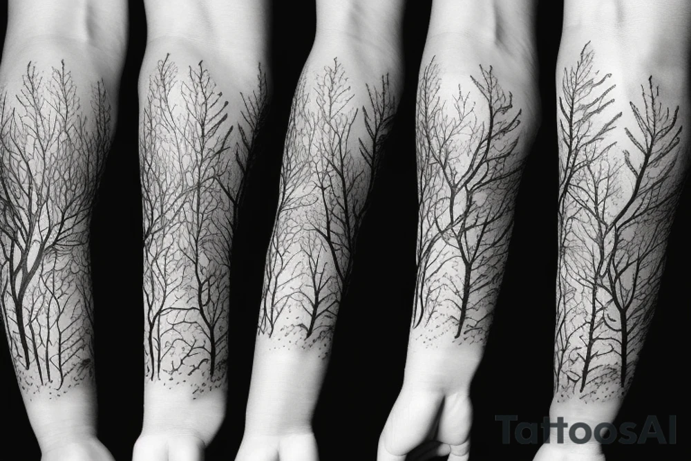 Arm sleeve with trees tattoo idea