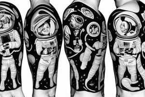 A nasa astronaut walking 4 chihuahuas tattoo idea