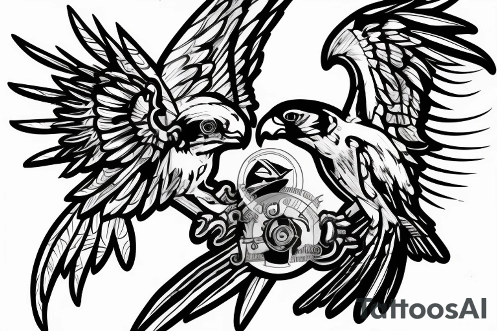 Falcon with the letters C and B in its claws tattoo idea