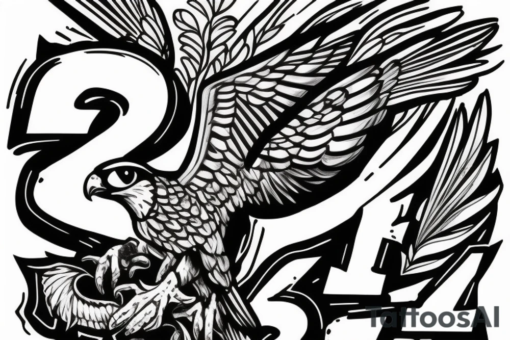 Falcon with the letters C and B in its claws tattoo idea