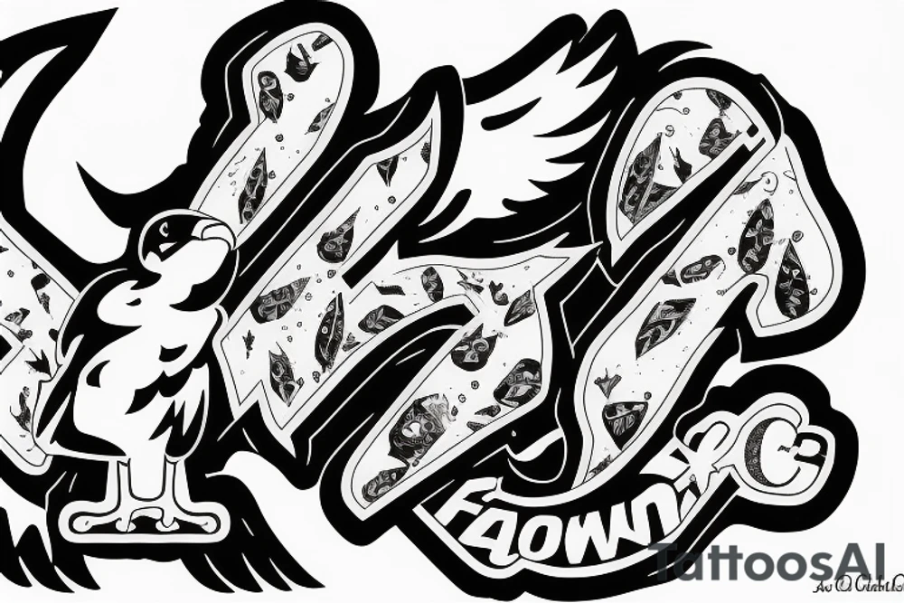 Falcon with the letters C and B in its claws tattoo idea