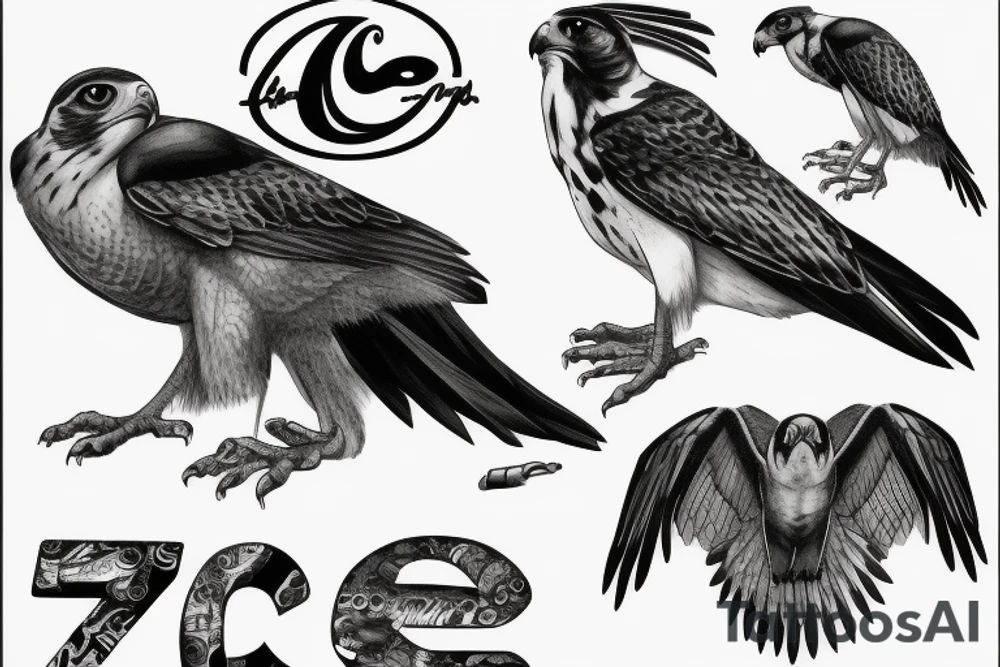 Falcon with the letters C and B in its claws tattoo idea