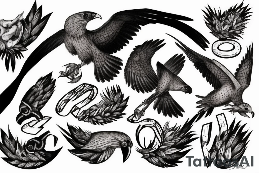 Falcon with the letters C and B in its claws tattoo idea