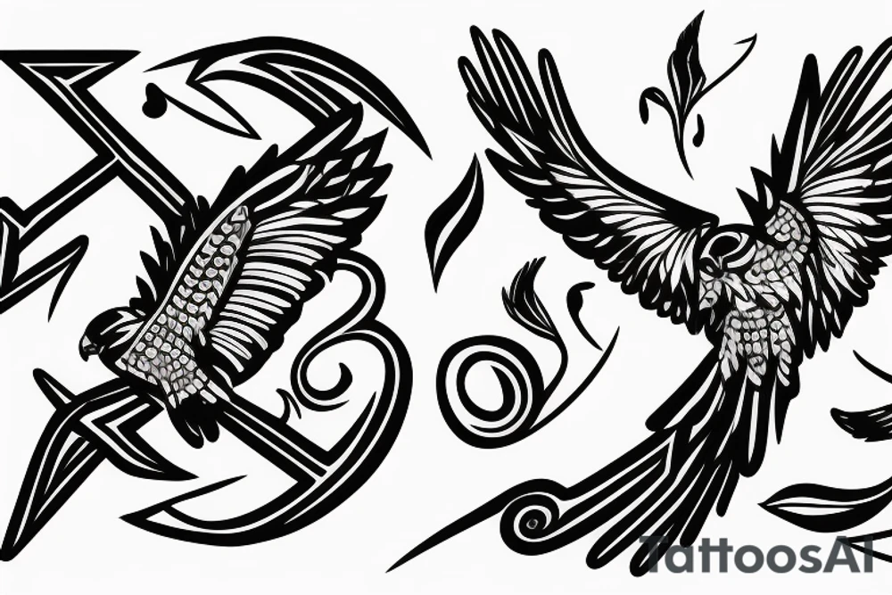 Falcon with the letters C and B in its claws tattoo idea