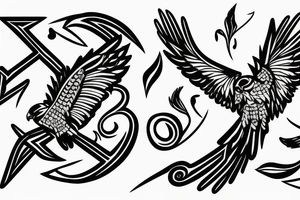 Falcon with the letters C and B in its claws tattoo idea