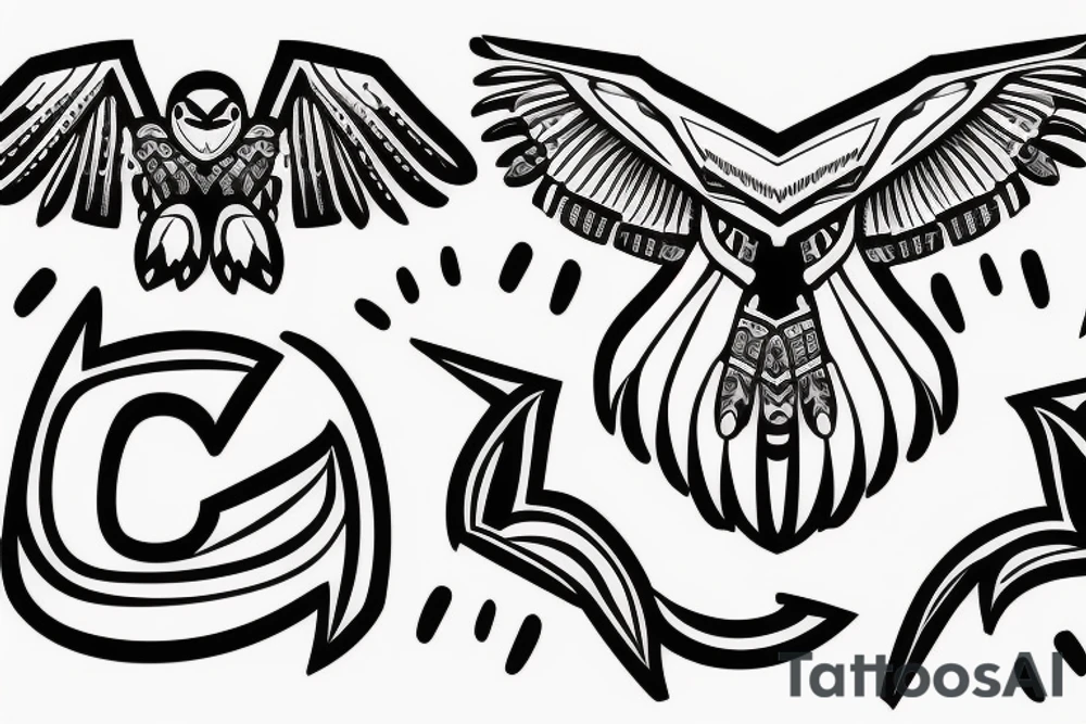 Falcon with the letters C and B in its claws tattoo idea