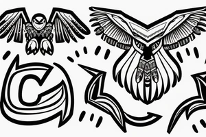 Falcon with the letters C and B in its claws tattoo idea