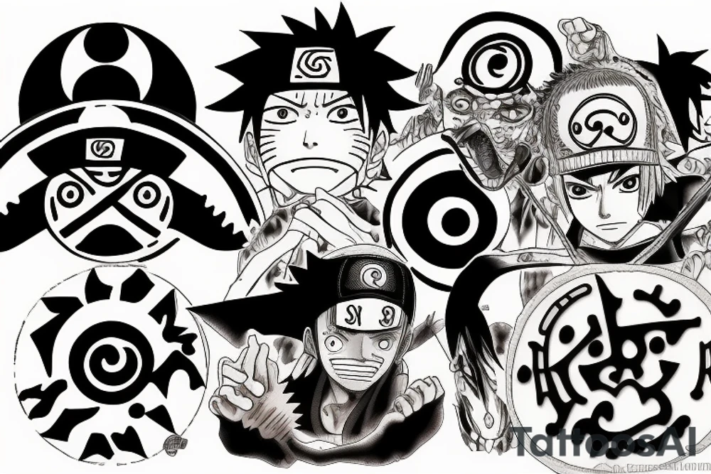 Naruto Sharingan, One Piece Strawhat, and A guitar tattoo idea