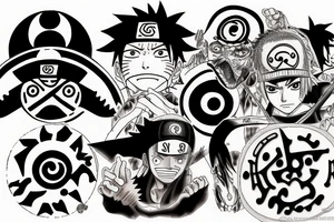 Naruto Sharingan, One Piece Strawhat, and A guitar tattoo idea