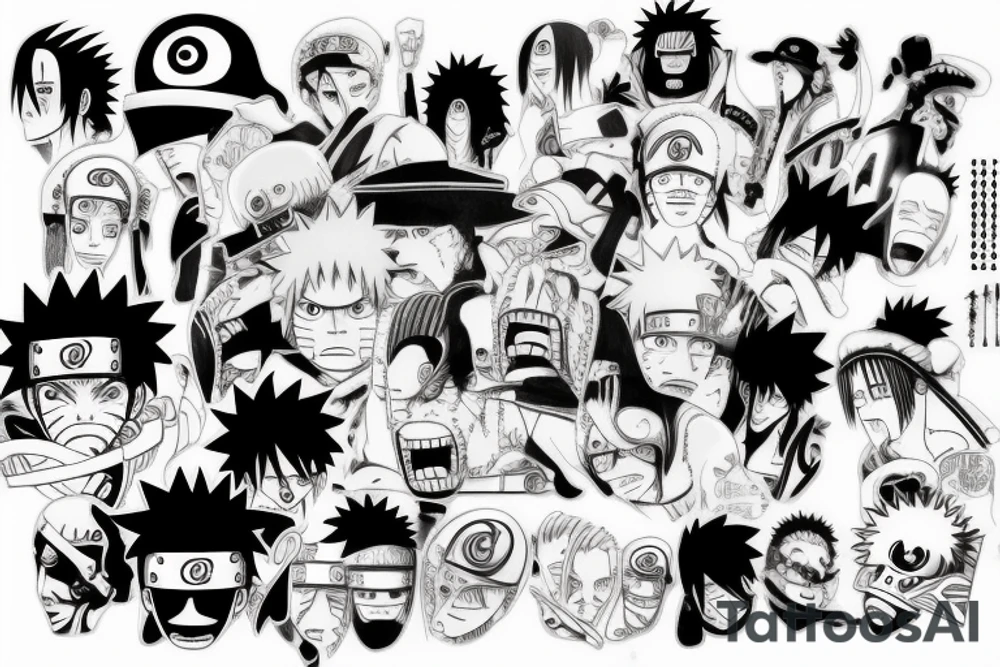 Naruto Sharingan, One Piece Strawhat, and A guitar tattoo idea