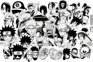 Naruto Sharingan, One Piece Strawhat, and A guitar tattoo idea