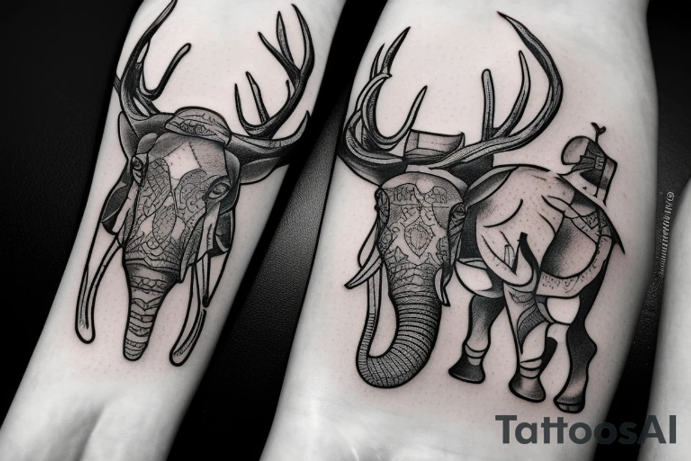 man with a deer skull riding a war elephant tattoo idea