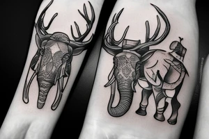 man with a deer skull riding a war elephant tattoo idea