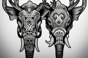 man with a deer skull riding a war elephant tattoo idea