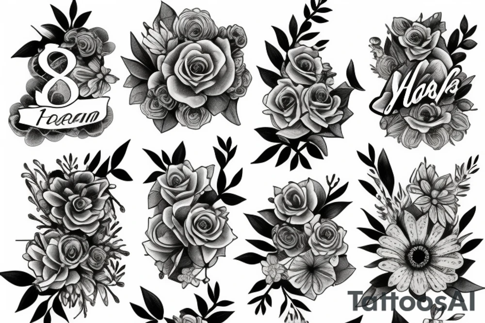 Flowers with names tattoo idea