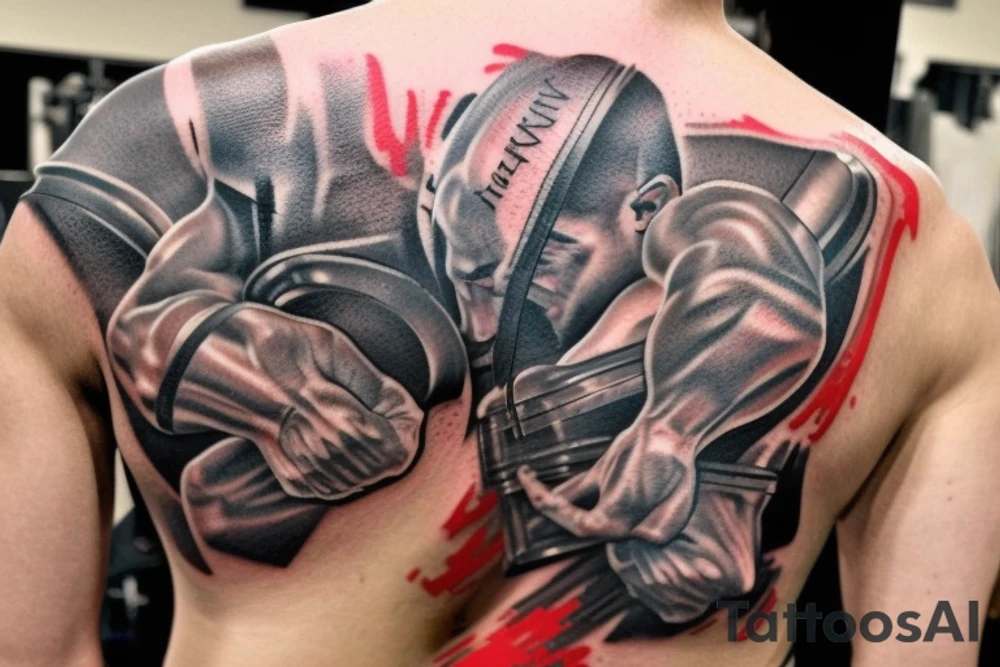 The design features a muscular arm flexing, with the words "No Pain, No Gain" written above it in bold, block letters. The arm is surrounded by barbells, dumbbells, and other weightlifting equipment, with sweat drops and veins popping out to give the tattoo a realistic and gritty feel. The tattoo is designed to inspire and motivate the wearer to push themselves to their limits and never give up, even when the going gets tough. tattoo idea