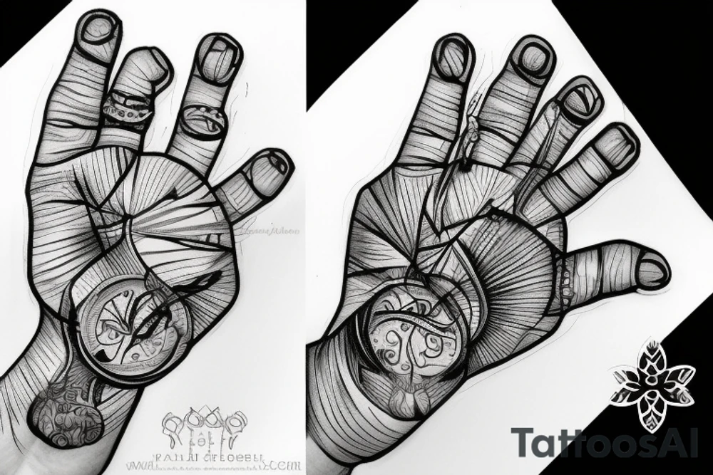 micro realism with a world in a palm tattoo idea