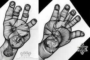 micro realism with a world in a palm tattoo idea