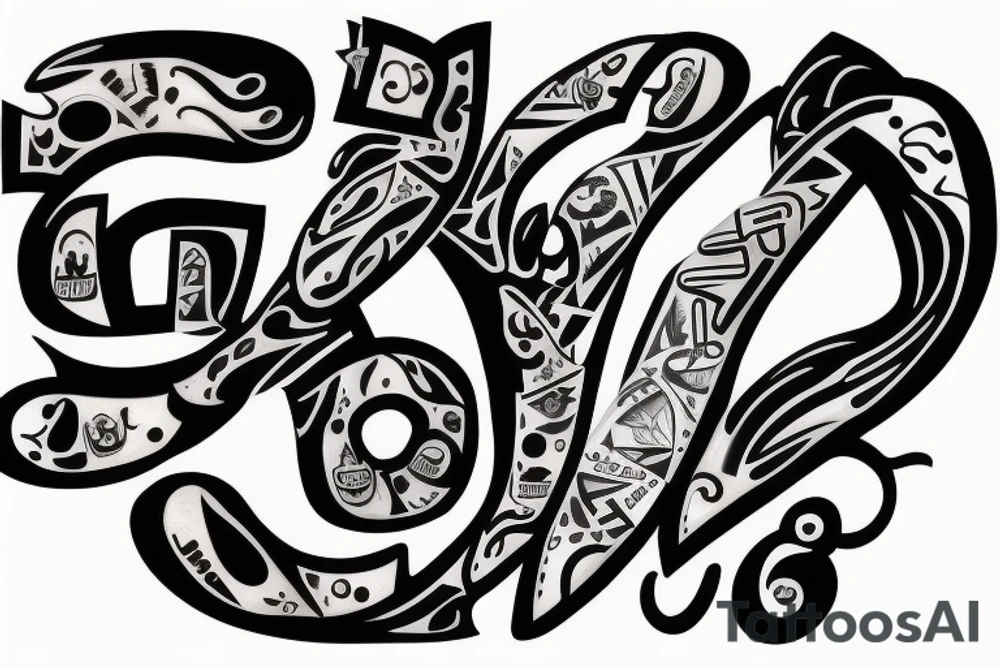 An artistic tattoo that is a combination of the letters 'P', 'P', 'R', 'S'. And symbolises that they always stick together tattoo idea