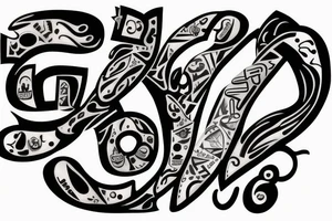 An artistic tattoo that is a combination of the letters 'P', 'P', 'R', 'S'. And symbolises that they always stick together tattoo idea