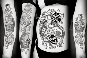 An artistic tattoo that is a combination of the letters 'P', 'P', 'R', 'S'. And symbolises that they always stick together tattoo idea