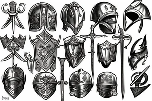Sword and shield and helmet Roman tattoo idea