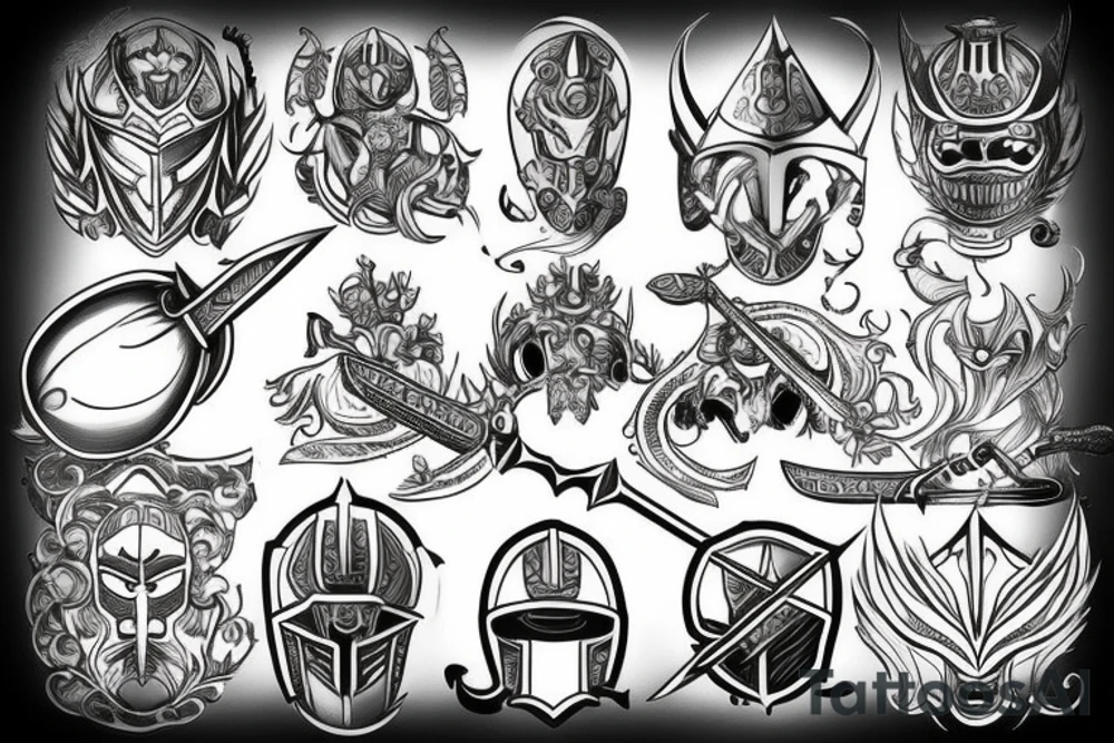 Sword and shield and helmet Roman tattoo idea