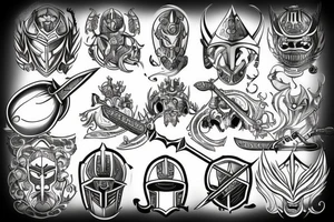 Sword and shield and helmet Roman tattoo idea