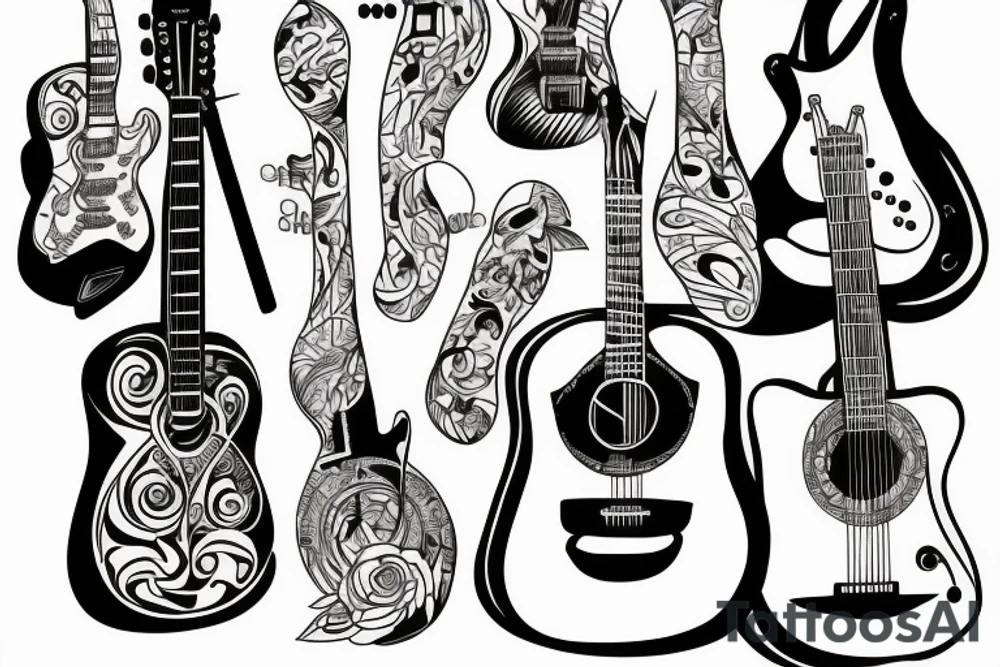 Guitar tattoo with a sunset tattoo idea