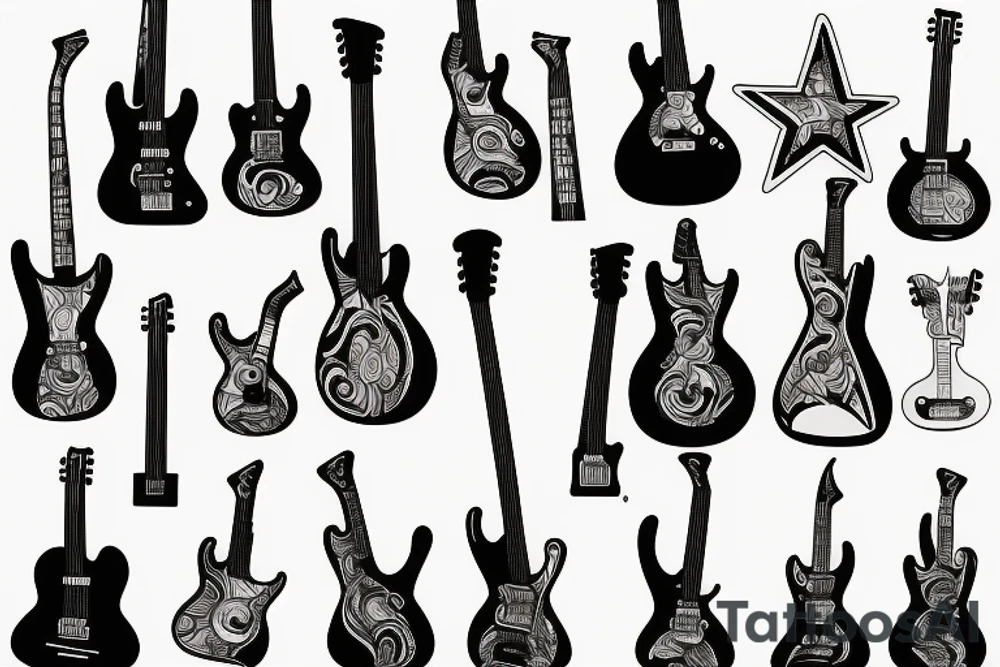 Guitar tattoo with a sunset tattoo idea