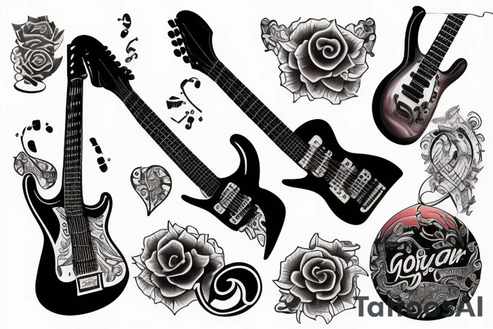 Guitar tattoo with a sunset tattoo idea
