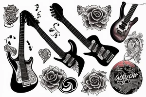 Guitar tattoo with a sunset tattoo idea