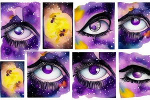 A single open eye with a purple and yellow galaxy iris tattoo idea