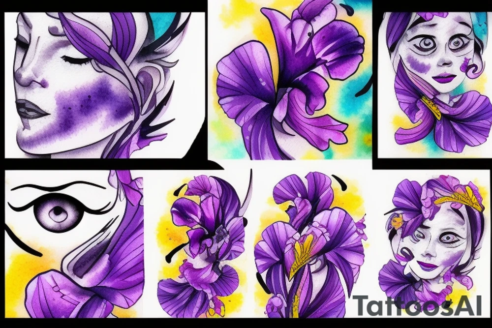 A single open eye with a purple and yellow galaxy iris tattoo idea