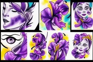 A single open eye with a purple and yellow galaxy iris tattoo idea