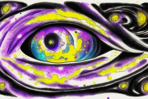 A purple and yellow galaxy eye tattoo idea