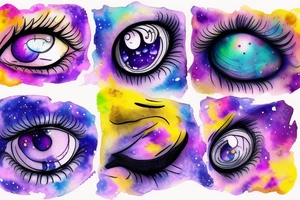 A purple and yellow galaxy eye tattoo idea
