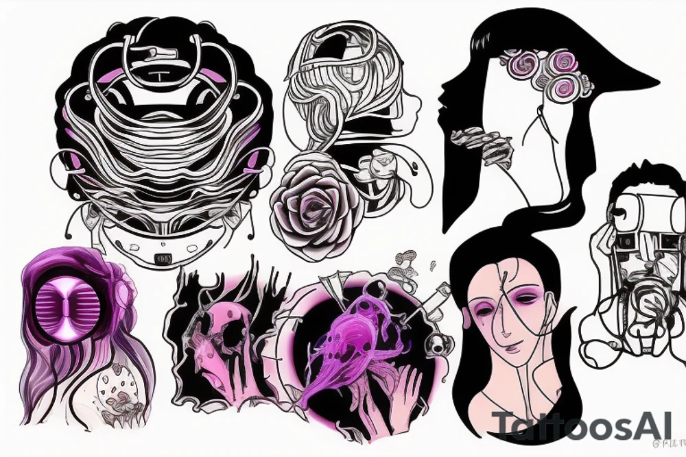 Synthwave faceless ghibli tattoo idea