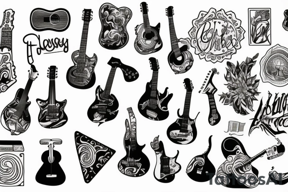 Notes and guitar tattoo idea