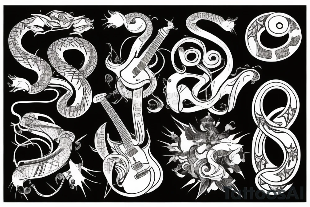Snake playing guitar tattoo idea