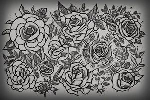 Flowers with a book. Above the book there is a star with planets. tattoo idea