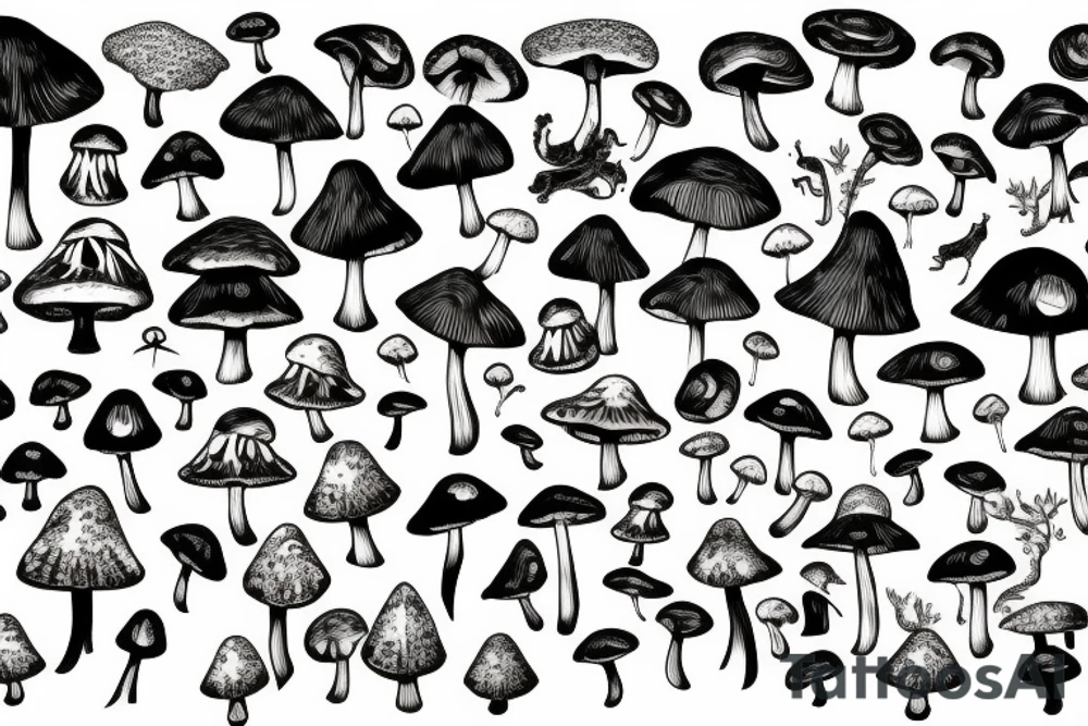 Mushroom mountain trees animals tattoo idea