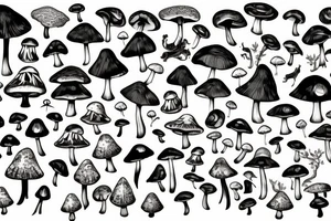 Mushroom mountain trees animals tattoo idea