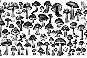 Mushroom mountain trees animals tattoo idea