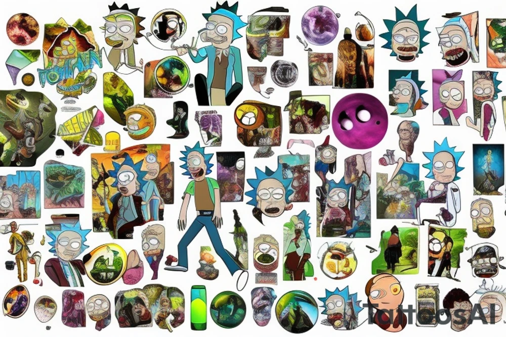 Rick and morty together on top of a mountain tattoo idea