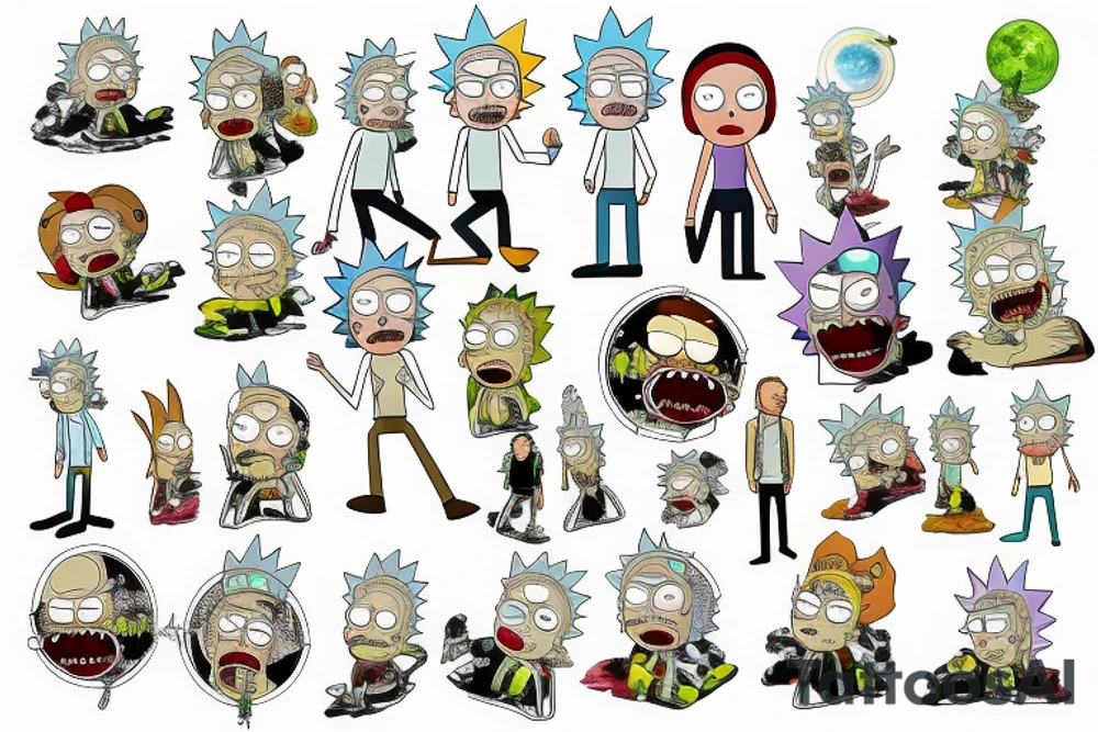 Rick and morty together on top of a mountain tattoo idea