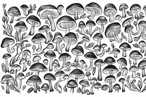 Looking down a trail in a magical Forrest covered in mushrooms tattoo idea
