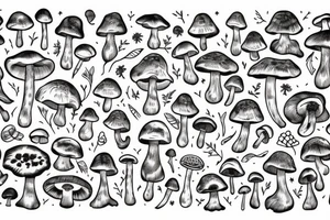Looking down a trail in a magical Forrest covered in mushrooms tattoo idea